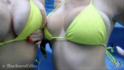 Angela White and Gabbie Carter slow-mo bouncing in bikinis