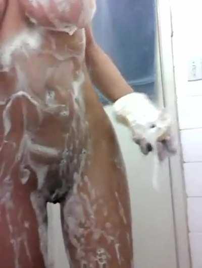 Look at her boobs and sexy body in the shower